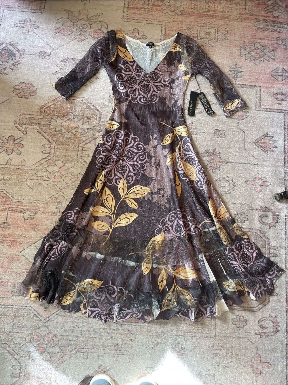 NWT Komarov Floral Crinkle Lace Whimsygoth Fairycore Midi Dress Womens XS